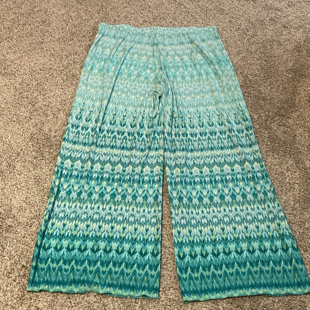 Ruby Rd. Aqua And White Patterned Pants - image 3